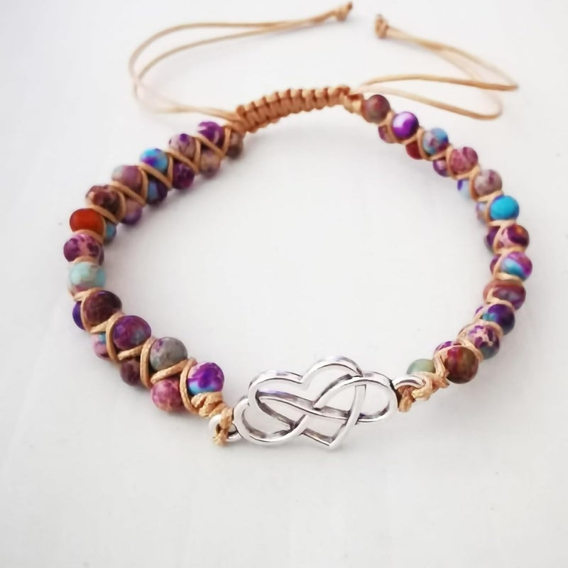 DivaGlamz To My Granddaughter-Infinity Forever Love Heart Bracelet, Natural Emperor Stone Double Layer Purple Beaded Woven Wrap Bracelets Adjustable Mind Peace Gift Jewelry - Image 2